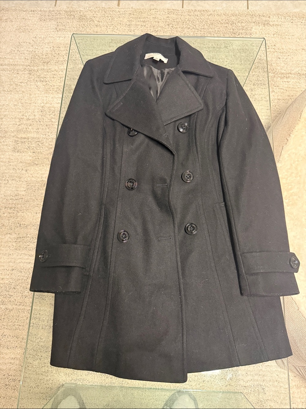 Anne Klein Black Double-Breasted Pea Coat